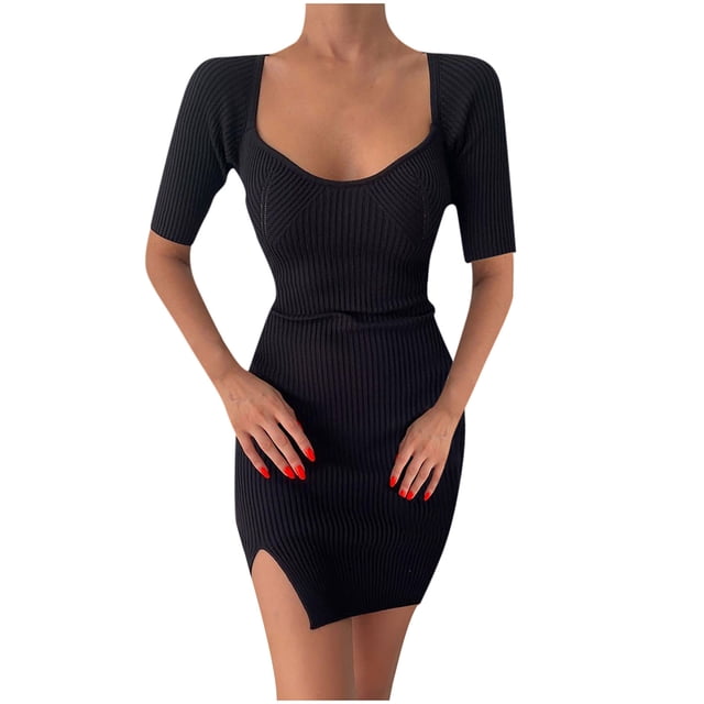 Bigersell Robes Formelles pour Femmes Mode Été Patchwork Uni Amincissant Manches Courtes Mini Robe Princesse Vêtements pour Petites Filles Femmes Robes Boho, Style 19203, Noir P