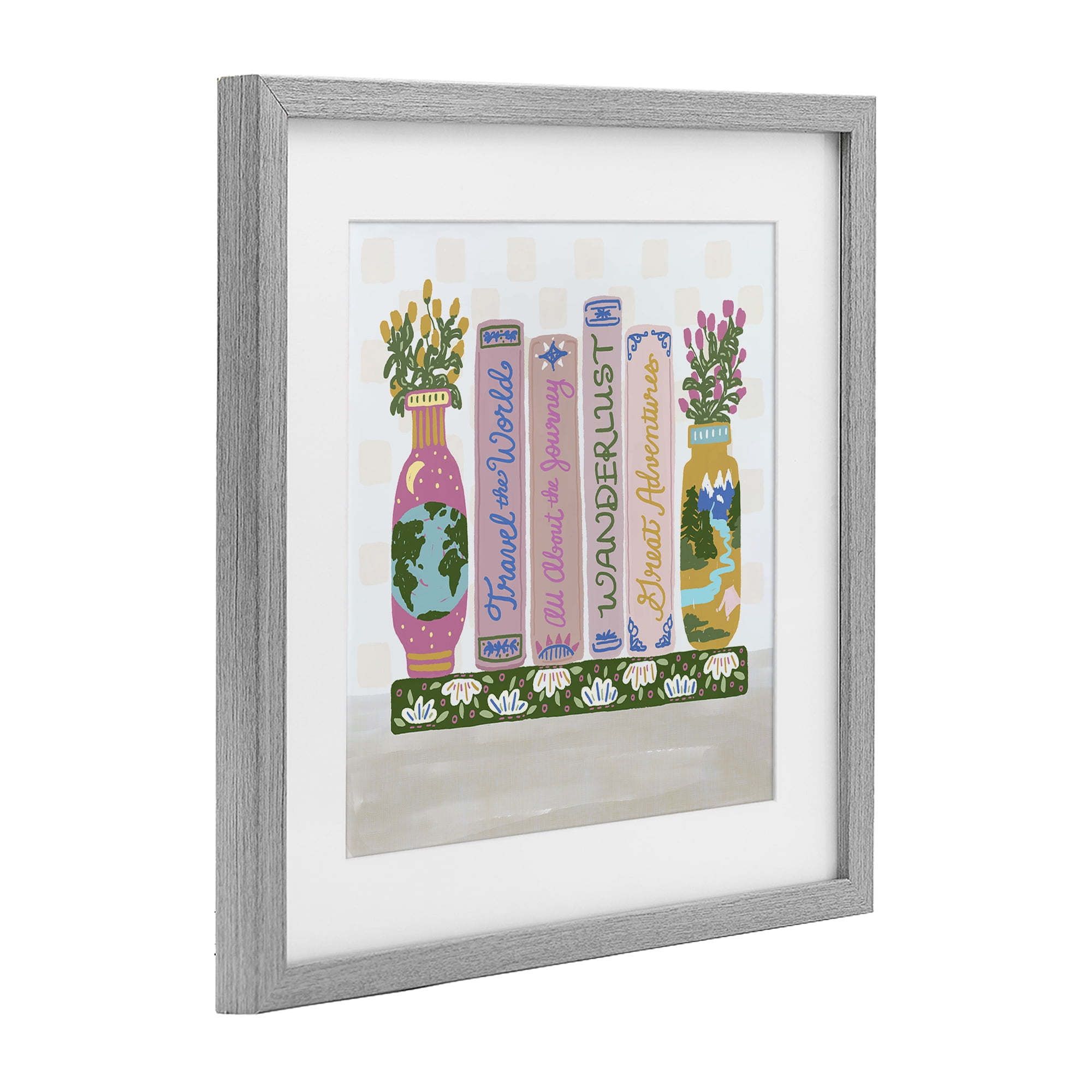 Stupell Industries Boho Travel Books Shelf Gray Framed Print Under Glass, design by Connie Summers