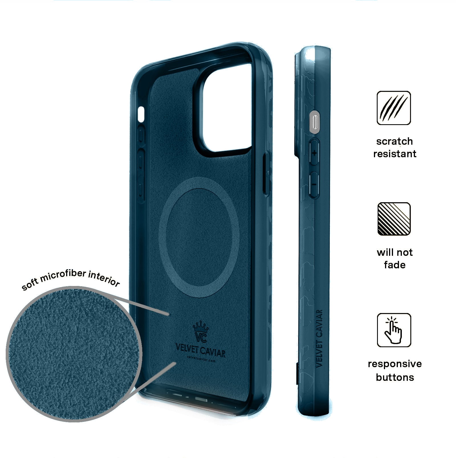 VELVET CAVIAR for iPhone 15 Plus Case Compatible with MagSafe - Cute Protective Phone Cases for Women - Metallic Navy Blue Leopard Cheetah Print