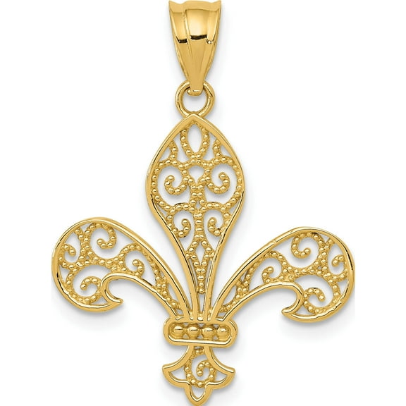14K Yellow Gold Filigree Fleur De Lis Pendant (22 X 21) Made In United States k4770
