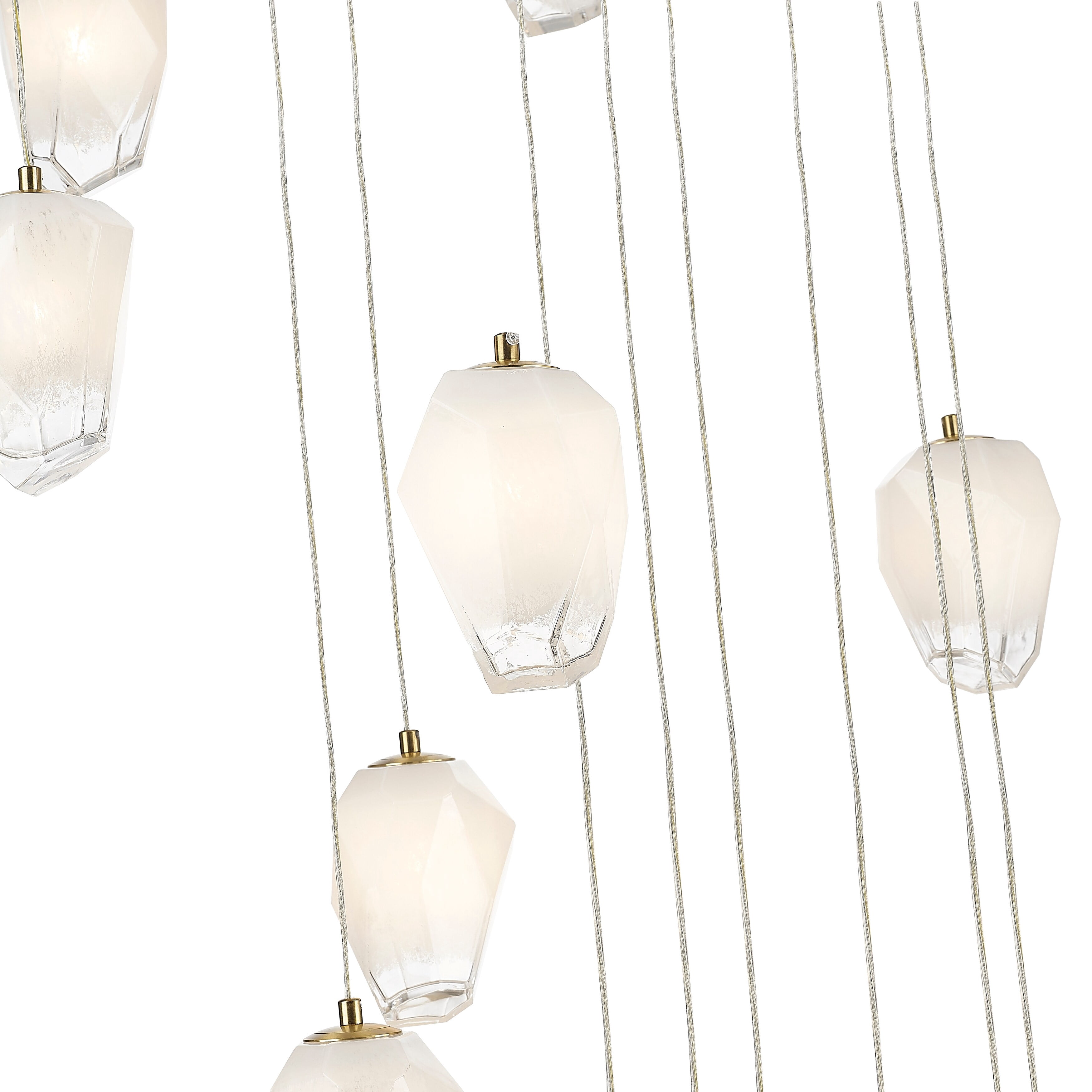 Living Design 24-Light D32'' Round Gold Flushed Chandelier with Hanging White Glass Pendants