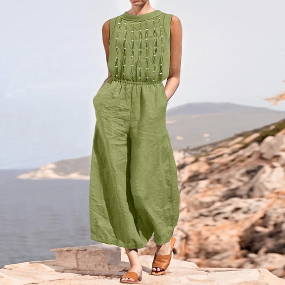 Women's Dressy Jumpsuits Women Casual Solid Cotton Linen Romper Long Playsuit Zipper Short Sleeve Jumpsuit,Jumpsuit Womens Pants Casual Dress Pants Women