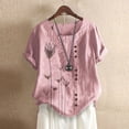 thumbnail image 2 of Heliisoer Hauts pour Femmes, Liquidation d'Été Femmes Décontracté Imprimé Manches Courtes Col Rond Grande Taille T-Shirt Haut Blouse, 2 of 5