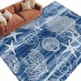 thumbnail image 2 of Navy Blue Retro Summer Washable Living Room Rugs 5'x7', Sea Turtle Starfish Coral Ocean Low Pile Throw Large Area Rugs Non-Slip Sturdy Edge Binding Carpet for Dining Room Bedside Kitchen, 2 of 9