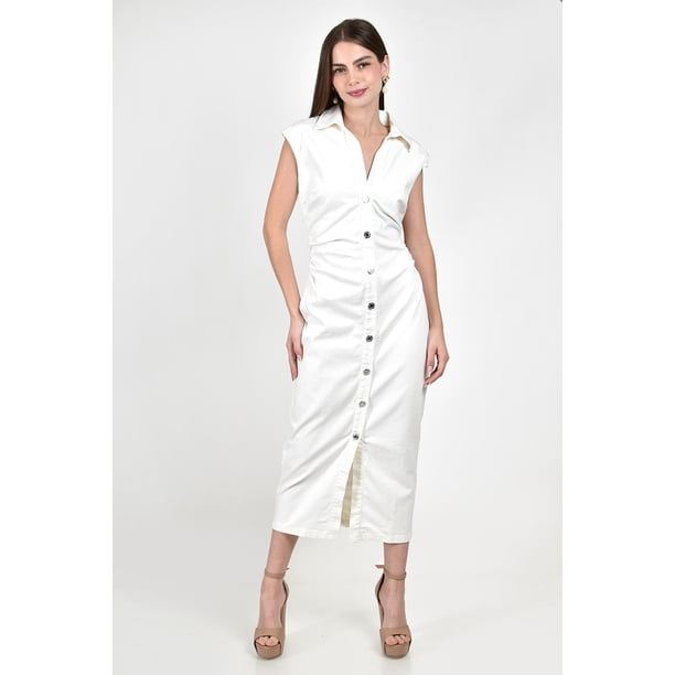 Vestido denim sin manga Roman Fashion /Juvenil, 14356 (Hueso) blanco G