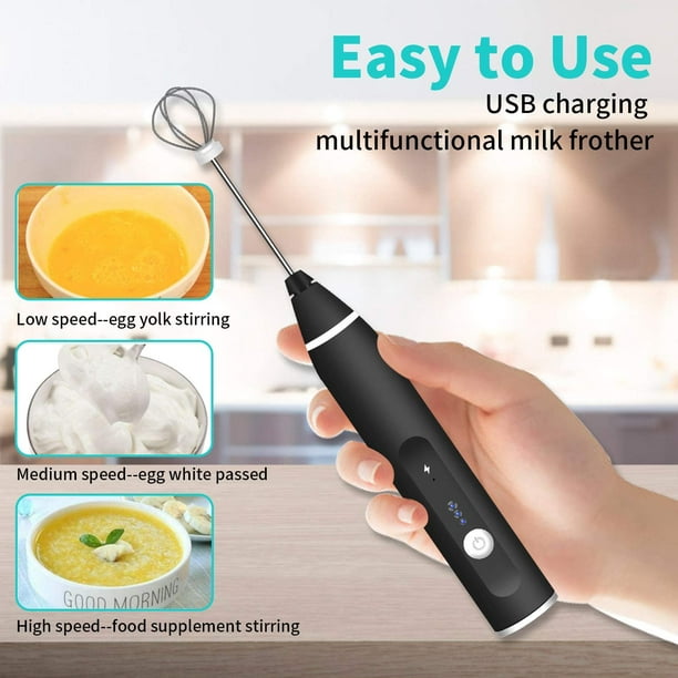 Mousseur à lait électrique, mousseur à lait rechargeable USB 2 en 1 Mousseur  à lait à piles pour café, latte, cappuccino, battre les œufs 