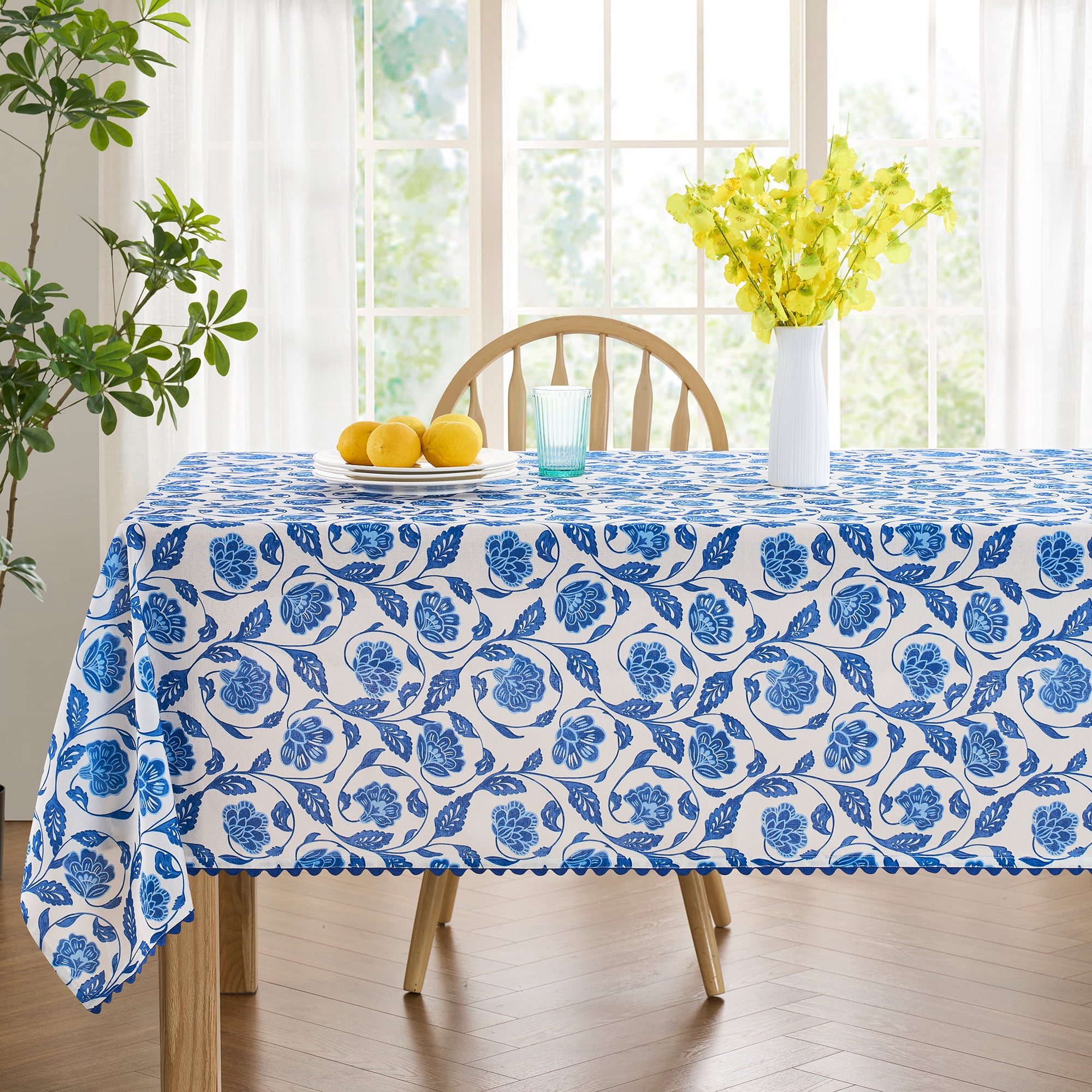 Mainstays by Becky G. & Alejandra Fabric Tablecloth, Blue Floral, 60" x 102"