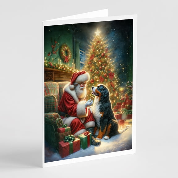 Bernese Mountain Dog and Santa Claus Greeting Cards Pack of 8 7 in x 5 in