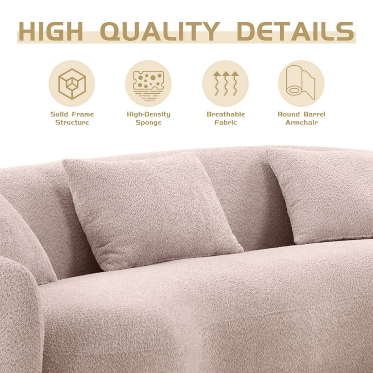 for Office Sofa,Back Curved Modern Couch Apartment,Pink Boucle Throw Pillows,3-Seat 3 Upholstered 94\