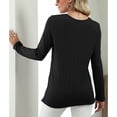 thumbnail image 4 of Camiseta Manga Larga Cuello Redondo Botón Dobladillo Irregular Cómodas Tops Casuales para Mujer Negro M, 4 of 7