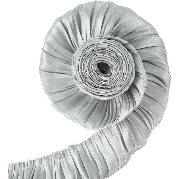 2 Inch Grey Ruffle Pleated Lace Trim Double Layer Ruffled Edge Satin Ribbon Chiffon Gathered Fabric Applique Ribbons Trimming Bulk for Sewing Making Crafts Clothes Dress Costume Wedding DIY