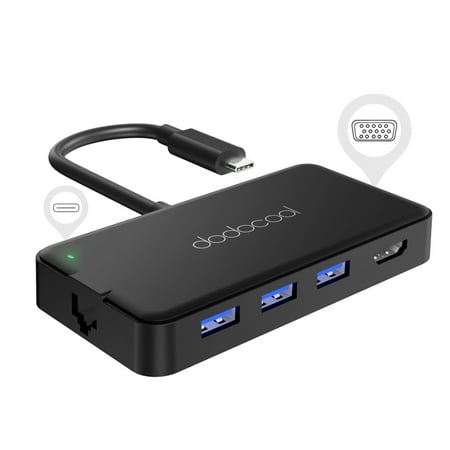 dodocool 7-in-1 Multifunction USB-C Hub with Type-C Power Delivery 4K Video HD/VGA Output Port Gigabit Ethernet Adapter and 3 SuperSpeed USB 3.0
