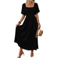 thumbnail image 2 of Womens Bohemian Square Neck Elegant Flared Ruffle Sleeve Maxi Dress Concert Beach Vacation Gown Black S, 2 of 7