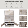 thumbnail image 3 of Clear Lid Jewelry Box 3 Layers Jewelry Organizer With Lock Large Multi-Functional Leather Jewelry Storage Box with 2 Drawers Door Display Case Earrings Necklace Bracelets for Women Girls, 3 of 7