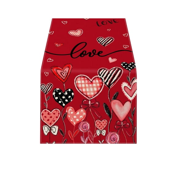 FYTPOV Romantic Red Table Runner, Valentines Day Decorations, Hearts Love Table Runner for Wedding Party, Christmas Runner for Table Home Decor, 13x71 inch