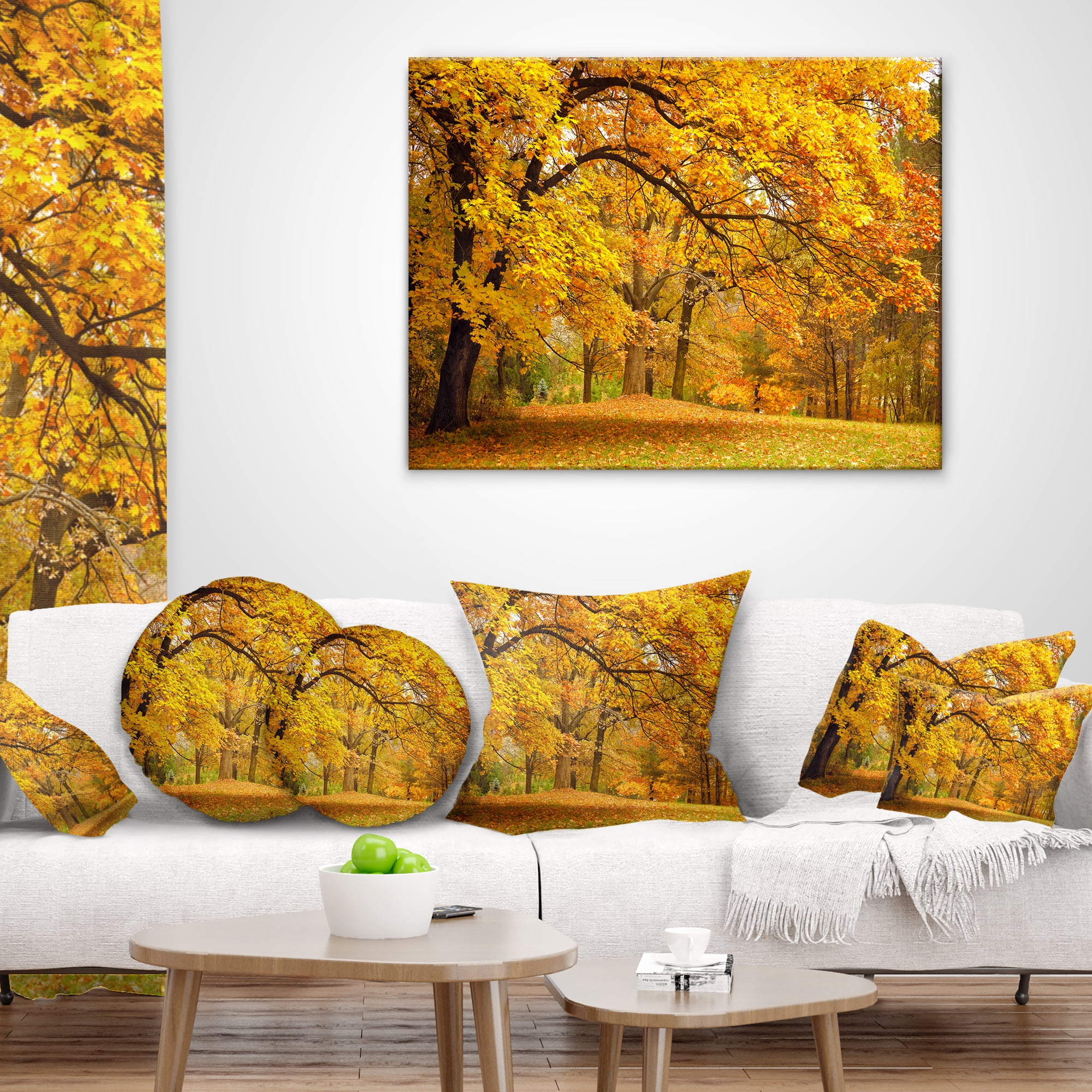 Designart Golden Autumn Forest - Landscape Photography Throw Pillow - 12x20