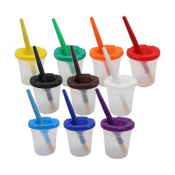 2x 10 unids sin derrames de tazas de pintura y pinceles Cabulos de pintura Tazas de pintura a prueba de derrames para Zulema Vasos de pintura a prueba de derrames para niños
