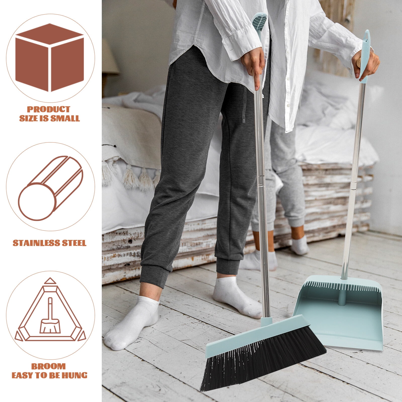 Household Broom And Dustpan Set With Adjustable Handle, 180° Rotating Head  Broom, Vertical Storage Broom And Dustpan With Double Scraper Teeth,  Sweeping Broom And Dustpan For Home, Office, Dorm, Pet Hair, Cleaning