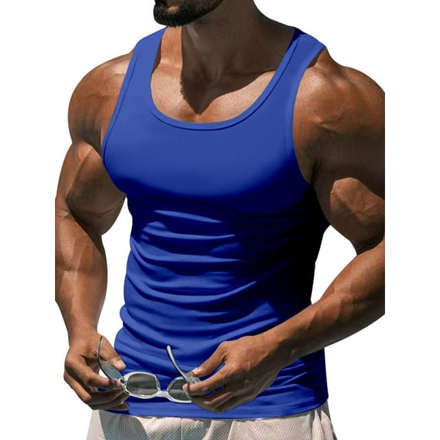 Innerwin Muscle Chemises Scoop Cou Hommes Été Hauts Sport Couleur Unie Léger Réservoir Bleu 2XL
