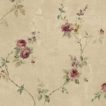 White Rose Garden - Norwall SP24430 Rose Garden 2 White Wedding Trail Wallpaper Burgundy, Pink, Green