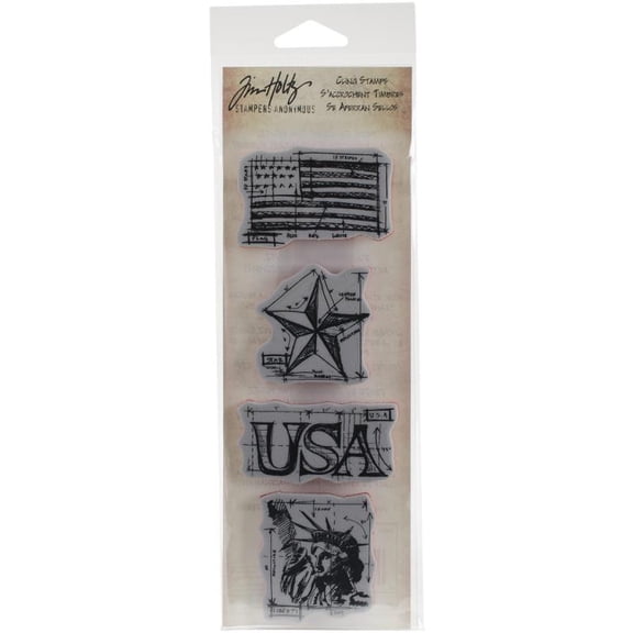Tim Holtz Mini Blueprints Strip Cling Rubber Stamps 3"X10"-Americana