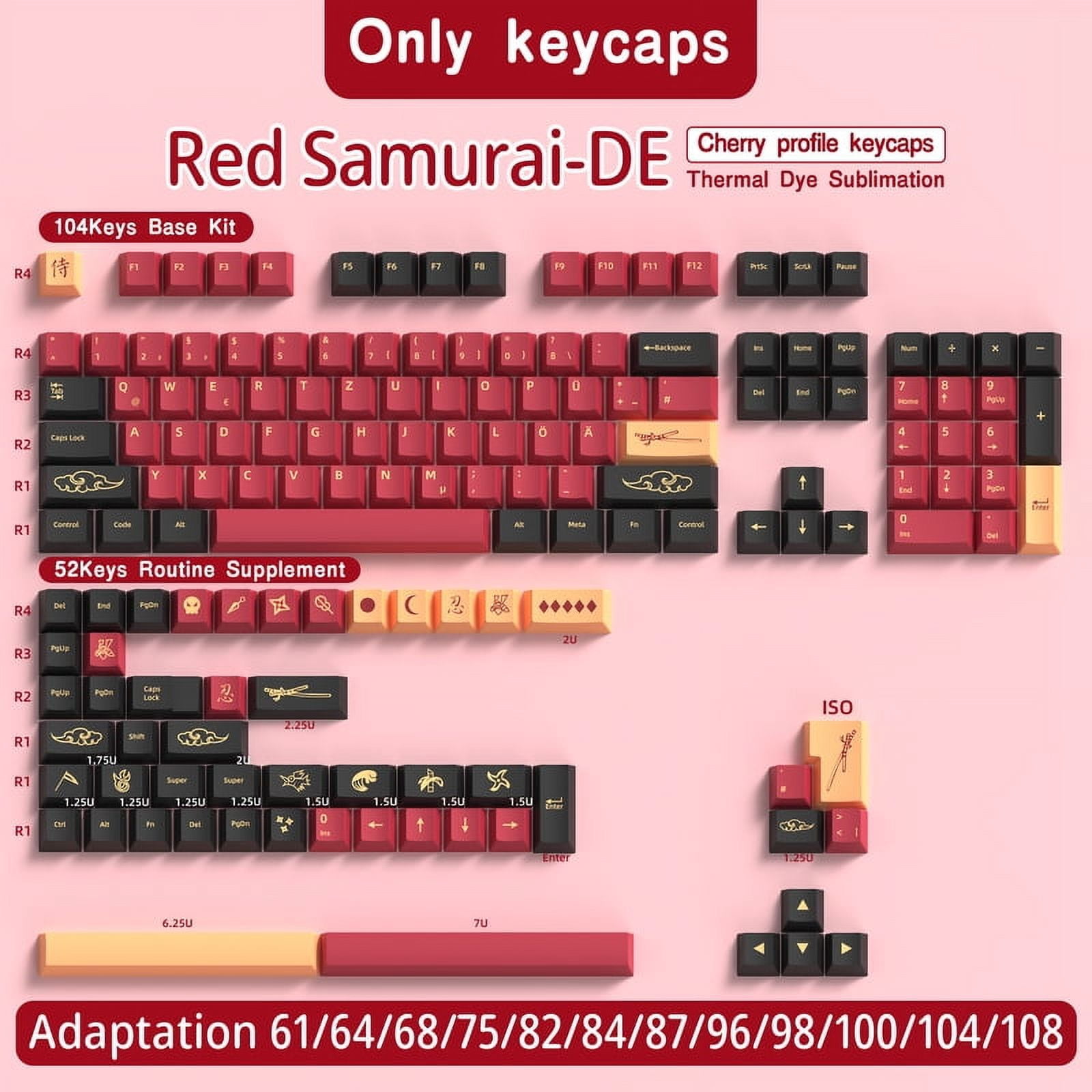 German keyboard keycaps Cherry Profile PBT Sub Dye ISO Layout DE Keycaps 136-156 Keys For Mechanical Keyboard 7U Space