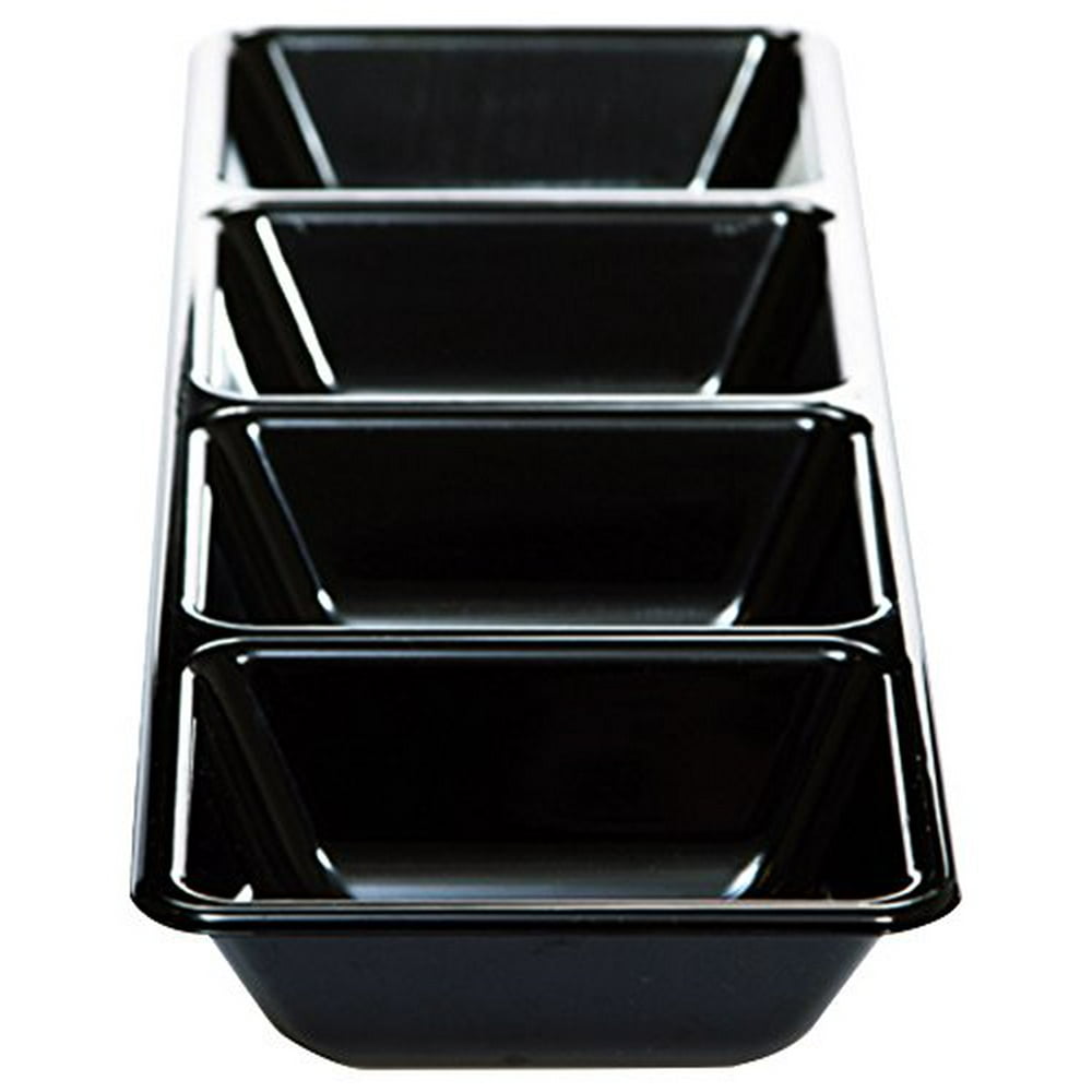 Form and Function Rectangular 4 Compartment Plastic Tray, 16", Black, 1 Rectangular black