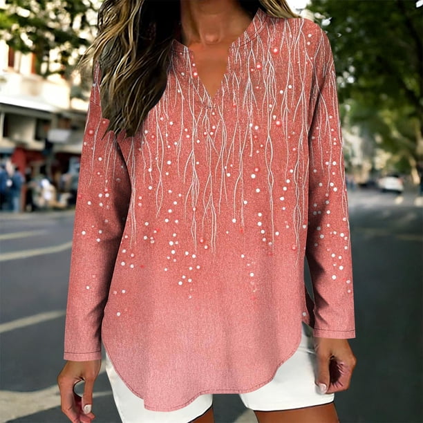 TaTaai Women's Linen Look V Neck Blouse, Long Roll Up Sleeves with Button Cuff Detail, Casual Summer Top for Everyday Wear Gift