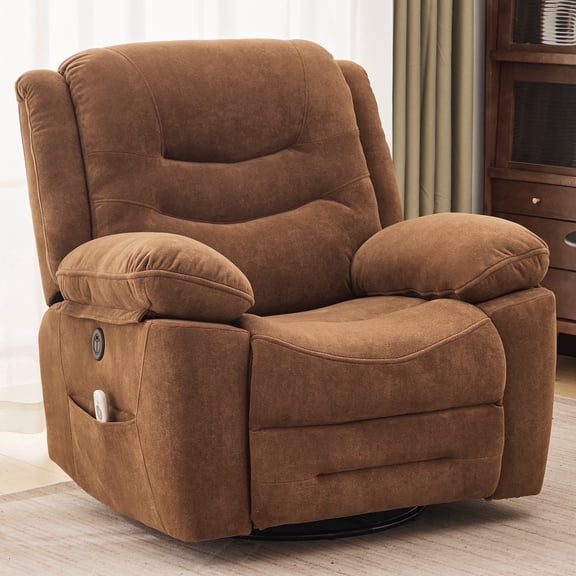 Sfxingyou Large Power Swivel Rocker Recliner with Massage and Heat, USB Port,Overstuffed Electric Rocking Chairs Living Room(Brown)