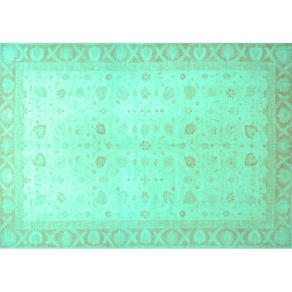Ahgly Company Machine Washable Indoor Rectangle Oriental Turquoise Blue Traditional Area Rugs, 5' x 8'