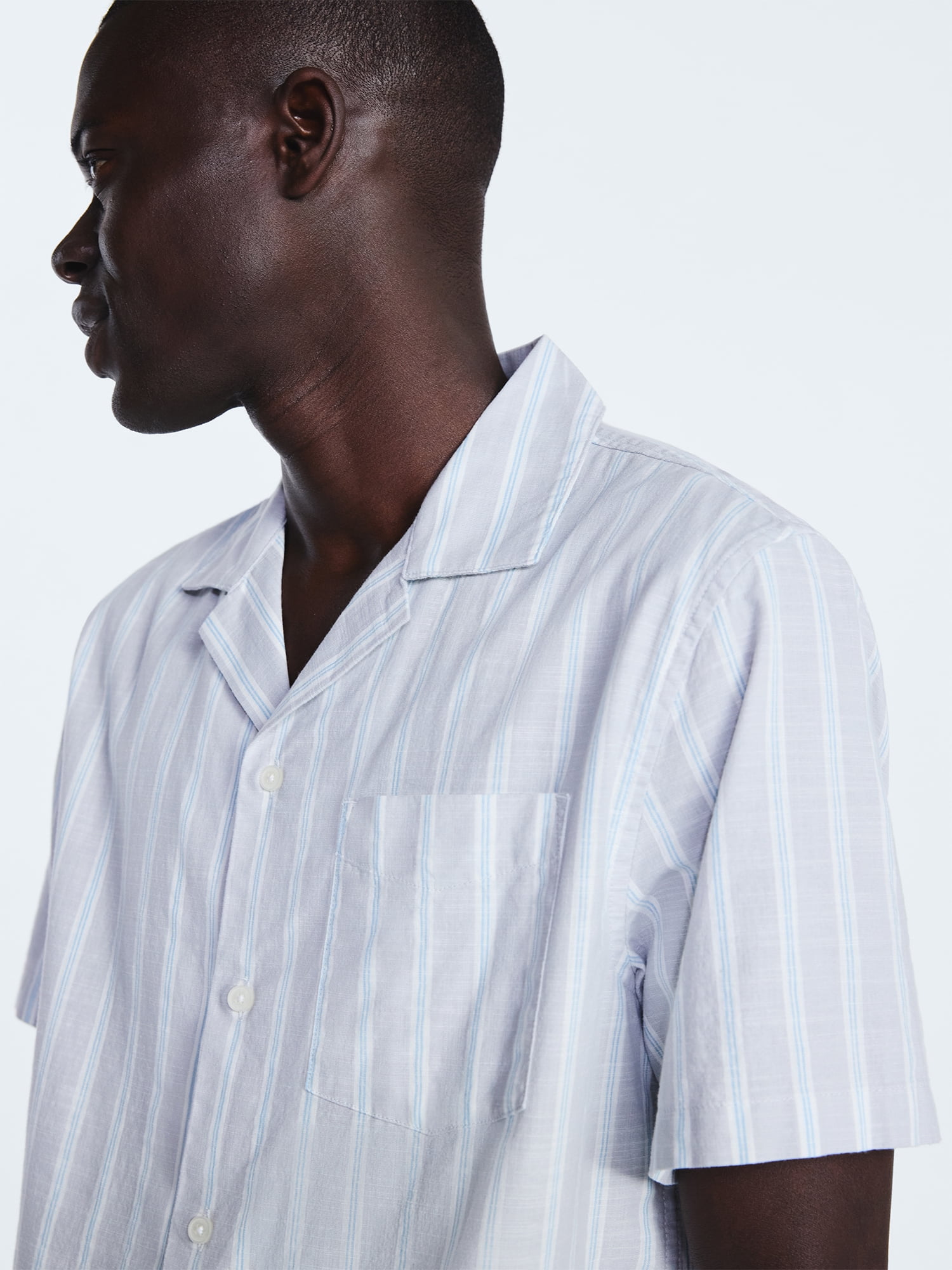 Free Assembly Men's Striped Cotton Camp Shirt with Short Sleeves, Sizes S-3XL