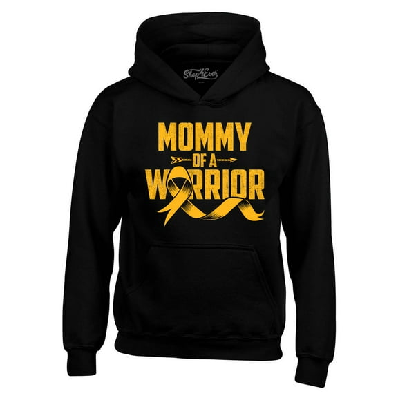 Shop4Ever Men's Mommy of a Warrior Hooded Sweatshirt Hoodie Small Black