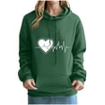 thumbnail image 2 of PNTUTB Valentine's Day Fashion Women's Heart Print Long Sleeve Hooded Drawstring Pullover Loose Sweatshirts with Pocket, 2 of 6