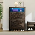 thumbnail image 3 of DWVO Shoe Cabinet with 2 Flip Drawers &Open Shelf &Led Light , Shoe Rack Storage Organizer Free Standing Entrance Shoe Storage Cabinet Narrow Closet for Entryway Hallway, Dark Rustic Oak, 3 of 11