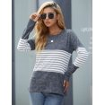 thumbnail image 2 of Women's Long Sleeve Round Neck Elbow Patched Color Block Stripe Shirt Tops, 2 of 7