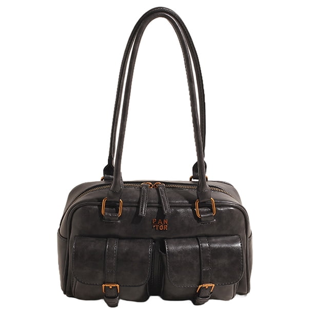 Bolso Mano Hombro Boston Tote Bag S para Mujer Sólido PU Cuero Clutch Monedero