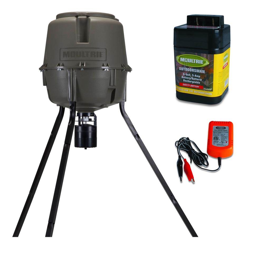 MOULTRIE 30 Gallon Adjustable Height QuickLock Deer Feeder + Battery