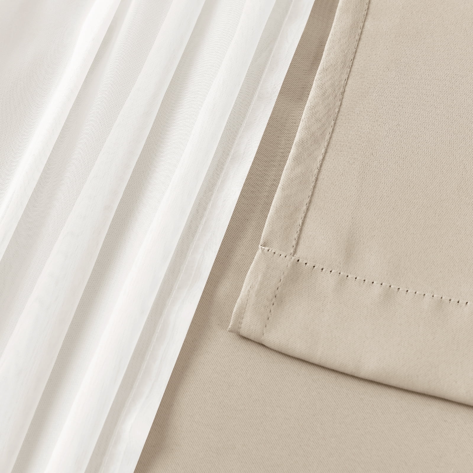 Hiasan Blackout Curtains with Sheer Overlay, Thermal Insulated Mix & Match Double Layer Room Darkening Curtains for Bedroom, Living Room, Nursery, 2 Window Panels Swen with Tiebacks, Beige, 38W X 84L