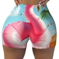 thumbnail image 2 of Rateoe Tropical Flamingo Pool Float Printed Power Workout Shorts for Women Tummy Control Squat Proof Ribbed Thick Seamless Scrunch Active Short-Medium, 2 of 8