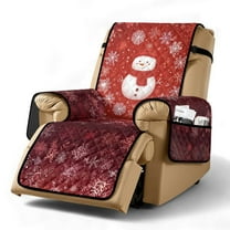 TSOVTHRID Cute Snowman Snowflake Red Print Non-Slip Recliner Sofa Cover Washable Recliner Slipcover Soft Furniture Protector Covers with Elastic Strap Reclining Couches for Christmas Decor