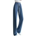 thumbnail image 3 of Swuxness Women Casual Wide Leg Pants, Womens Fall Long Pants, Womens Solid Color Drawstring Tie Comfortable Loose Fitted Elastic Waist Wide Leg Pants with Pockets Blue, L, 3 of 5