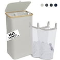 thumbnail image 5 of YIHATA Collapsible Laundry Baskets with Bamboo Handles, White, 5 of 8