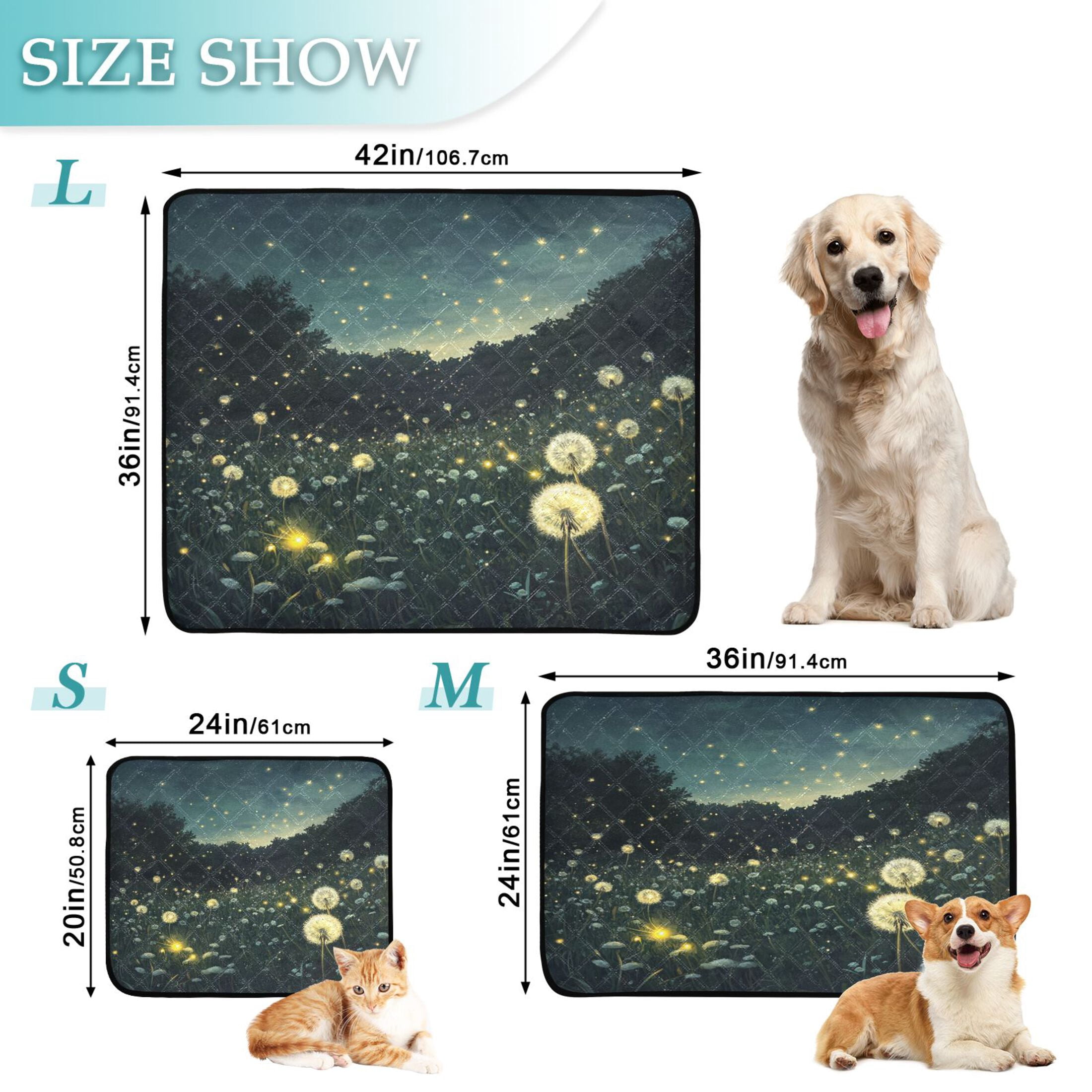 Qxltty Fireflies in Dandelions Cat litter Pads Pet Set of 2 Diaper Mats Center Anti-leakage Layer Absorbent Soft and Comfortable