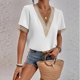 thumbnail image 1 of Blusa de manga corta, manga corta, cuello en V, manga corta, cuello en V, camisa de encaje con cuello en V, elegante y moderna, 1 of 5