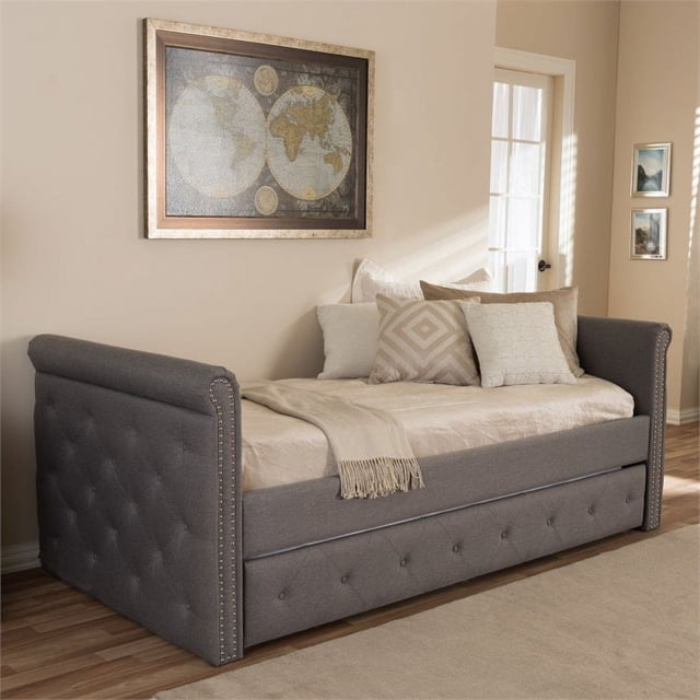 Baxton Studio Lit de Jour Twin Swamson avec Lit Gigogne, Gris