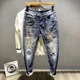 thumbnail image 3 of Pantalones vaqueros elásticos con estampado de estrellas para hombre, pantalones vaqueros para hombre, estilo hip hop, elásticos, moda 2024, holgados, estilo coreano, talla grande, 3 of 5