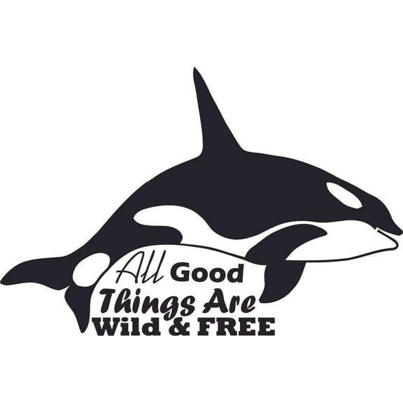 Killer Whale Wild And Free Orca Customized Wall Decal - Custom Vinyl Wall Art - Personalized Name - Baby Girls Boys Kids Bedroom Wall Decal Room Decor Wall Stickers Decoration Size (12x20 inch)