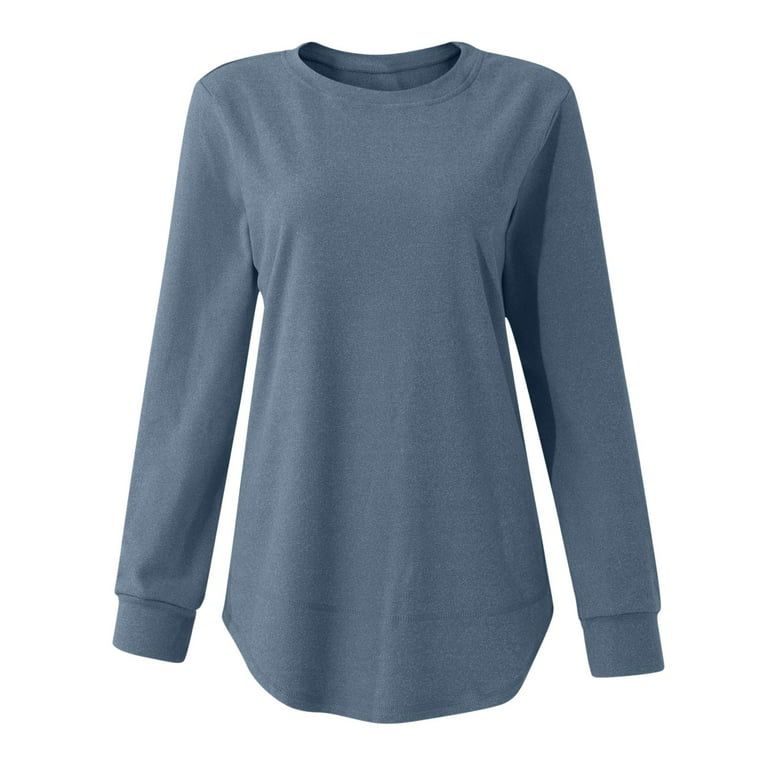 Sweatshirts for Women Casual Crewneck Long Sleeve Solid Color Shirts Soft  Lightweight Tunic Loose Tops for Leggings