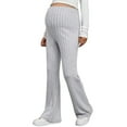 thumbnail image 5 of Hinvhai Women's Maternity Casual Pants ,Classic Adjustable High Waist Solid Color Flare Leg Ribbed Knit Maternity Pants Gray XL(XL), 5 of 7