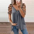 thumbnail image 2 of Wangscanis Women T-shirt, Leopard Printed Pattern Short Sleeve V-neck Tops, 2 of 5